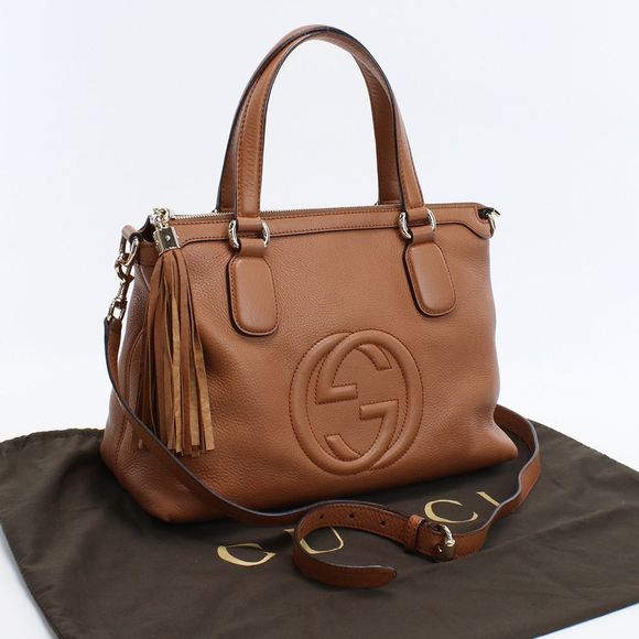 Gucci Soho Bag Leather Brown Tote Bag 2way Shoulder Bag - Picture 1 of 5